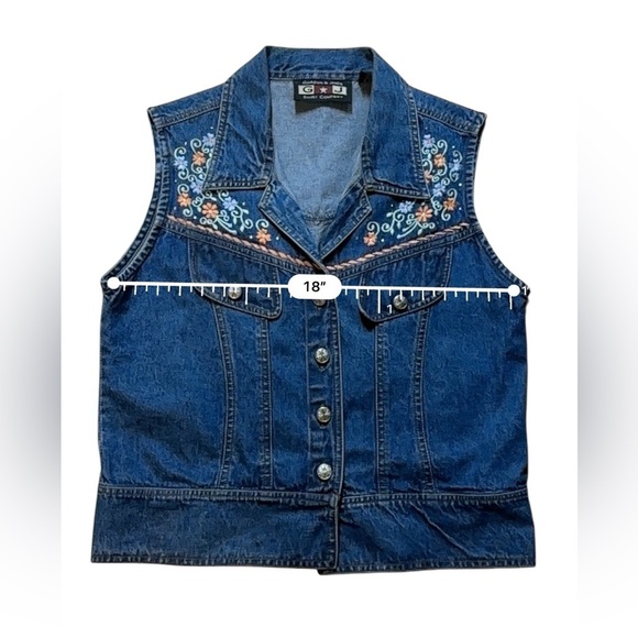 VTG GORDON & JAMES Vest Women M Denim Western Cowgirl Rodeo Embroidered Flowers - Picture 9 of 10